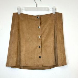 Kendall + Kylie Vegan Suede Snap Button Front A-Line Mini Skirt Brown Large
